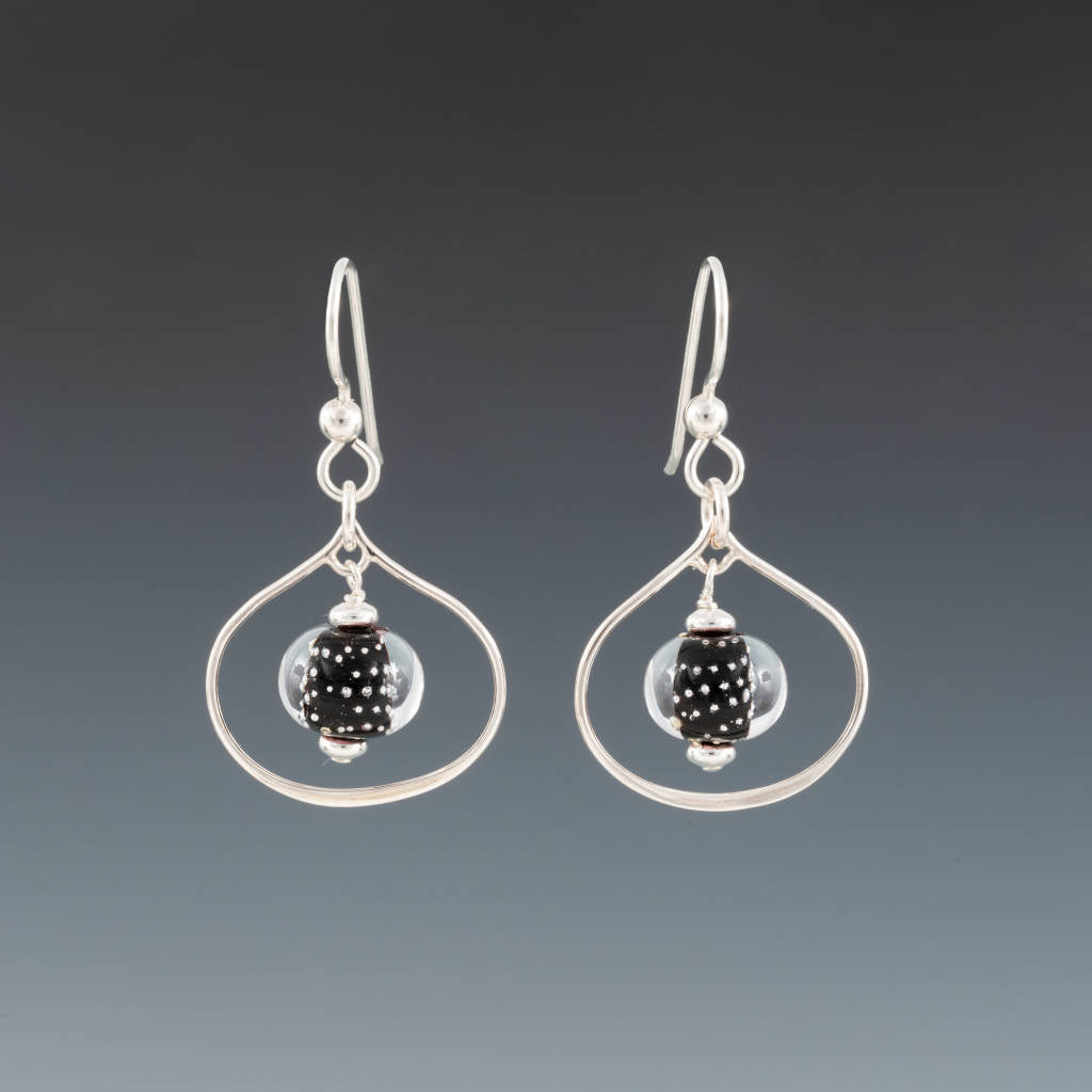 Black Sparkling Lotus Earrings by Becky Congdon
