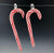 Thin red and white stripes twist around shepard hook shape for candy cane holiday ornaments with clear loop at top for stringing.